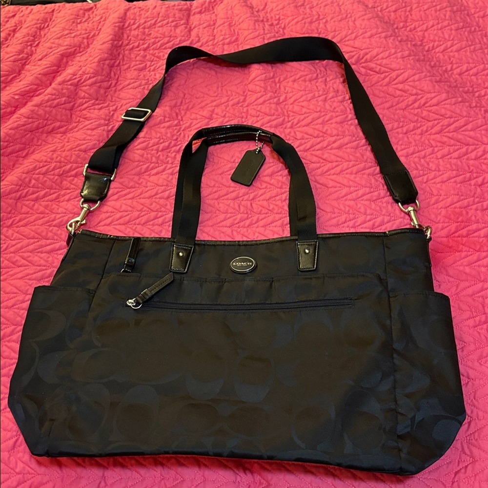 Coach Black Signature C Nylon Diaper Bag Tote Large F77577